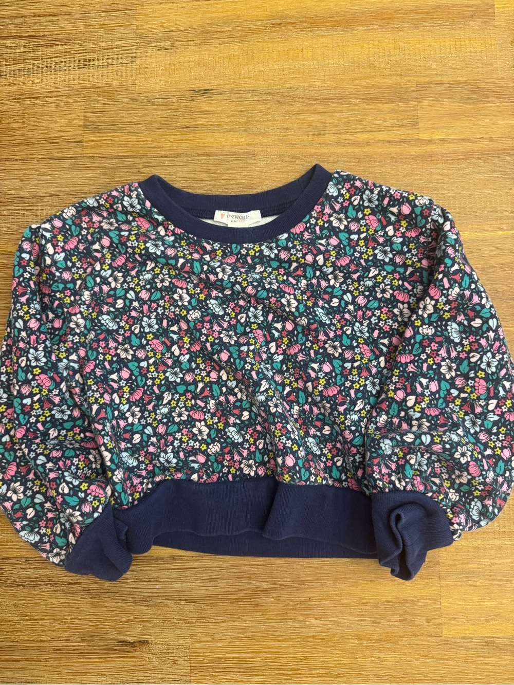 Crewcuts Navy Floral Cropped Pullover with Multicolor Flowers